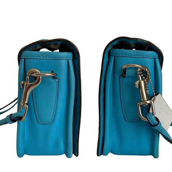 Coach Perforated Vibrant Turquoise Blue Leather Flap Crossbody Shoulder Bag - Picture 5 of 15
